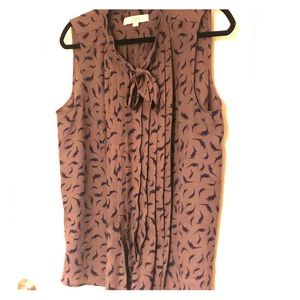 LOFT Feather Print Tie Shell Tank EUC
